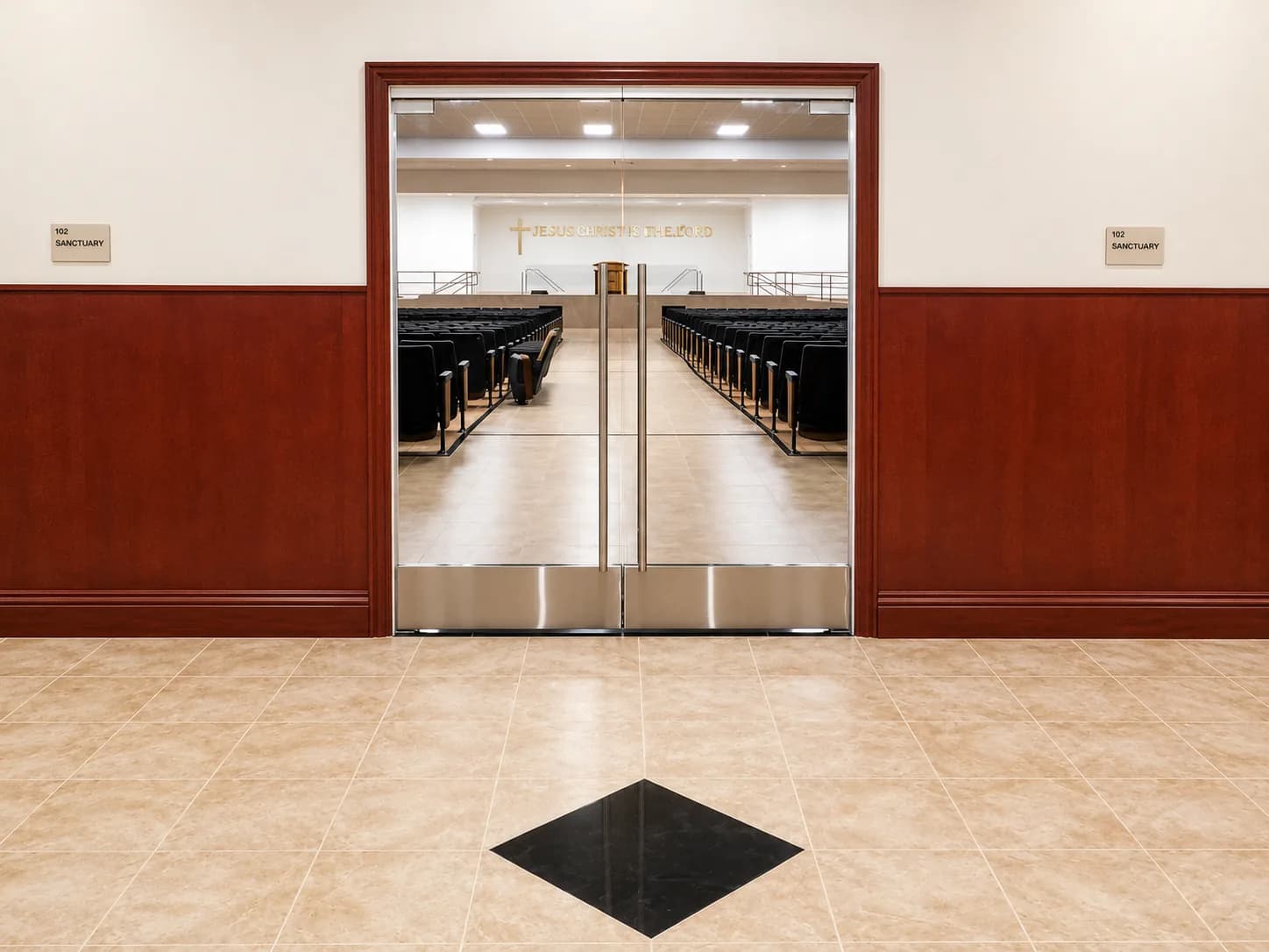 Sanctuary entrance of an assembly space in Pacoima, California