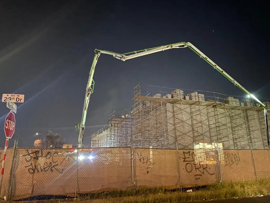 Exterior structural framing at the DWD Builders mixed-use assembly building in Phoenix