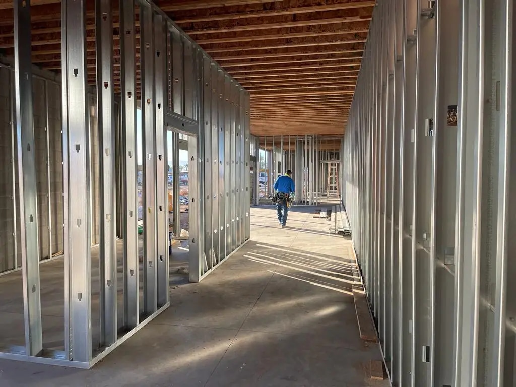 Interior framing underway at the DWD Builders mixed-use assembly building in Phoenix