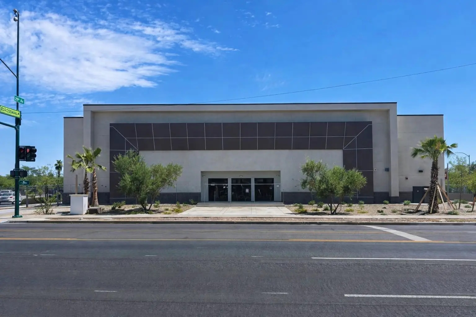 Completed front exterior of the DWD Builders mixed-use assembly building in Phoenix