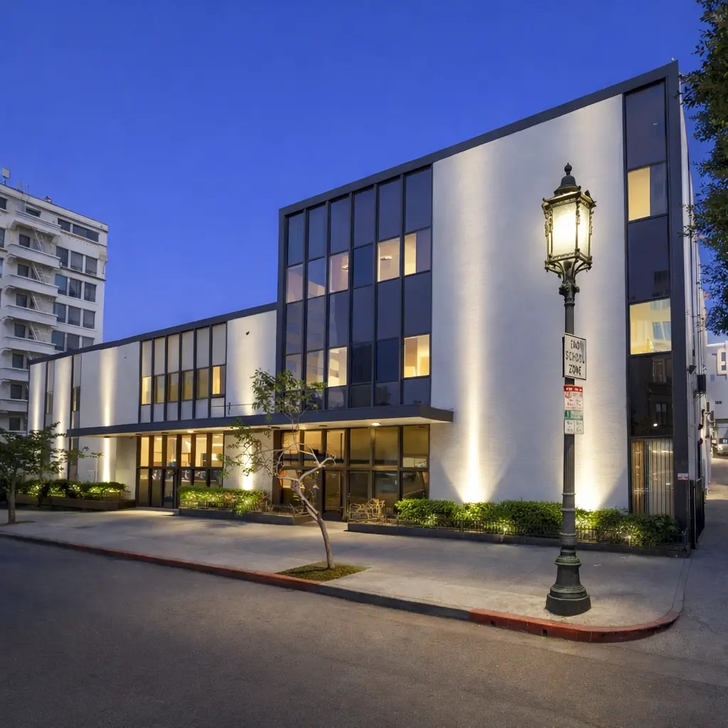 Completed exterior of a DWD Builders commercial office renovation on Wilshire Boulevard in Los Angeles