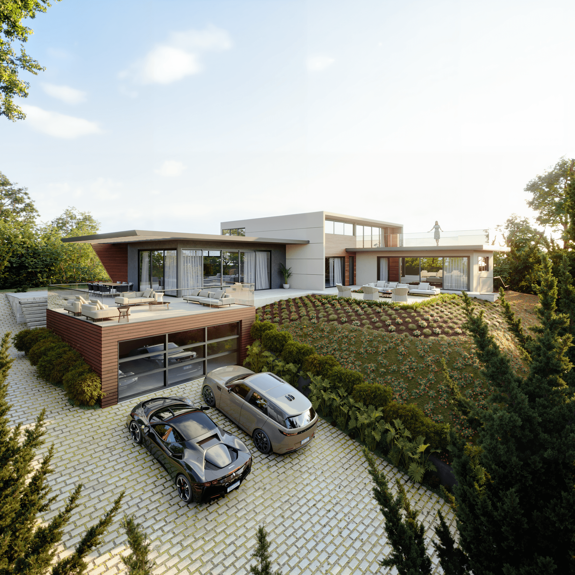 Architectural rendering — 30099 Harvester Rd, Malibu — DWD Builders fire rebuild 2026