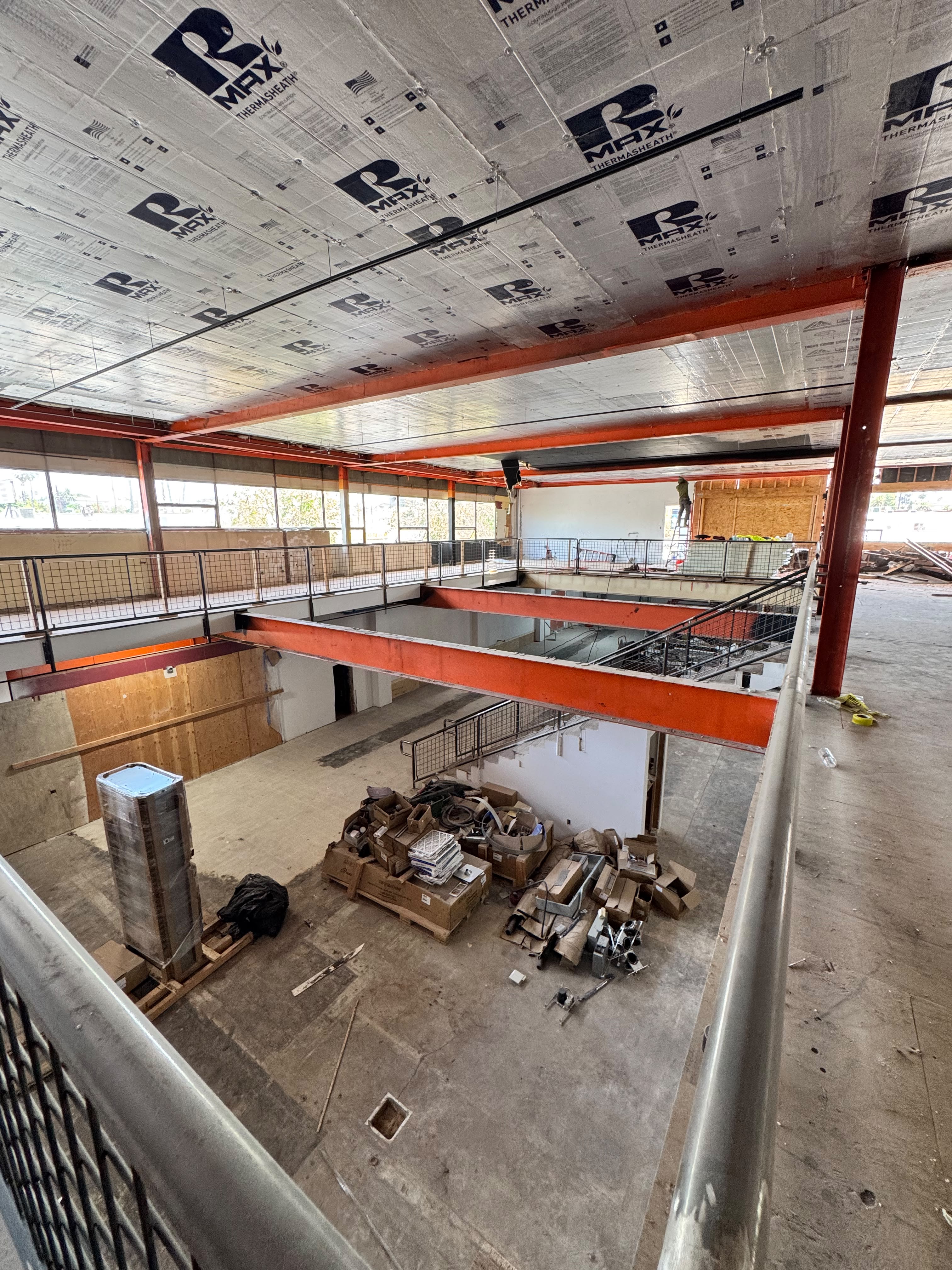Multi-Level Overview — Structural Steel Beams & Mezzanine Deck