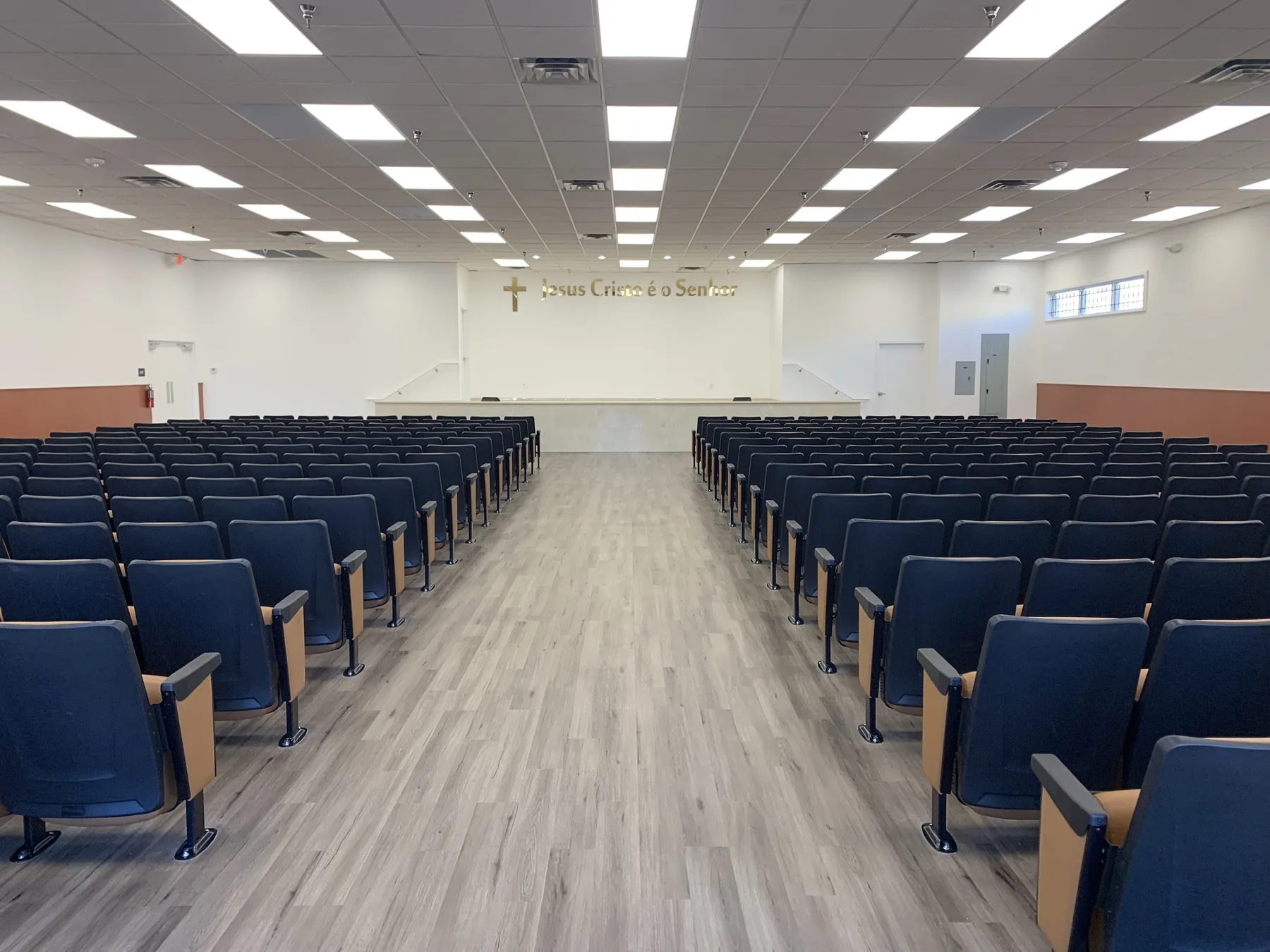 Finished Sanctuary — Center Aisle and Platform