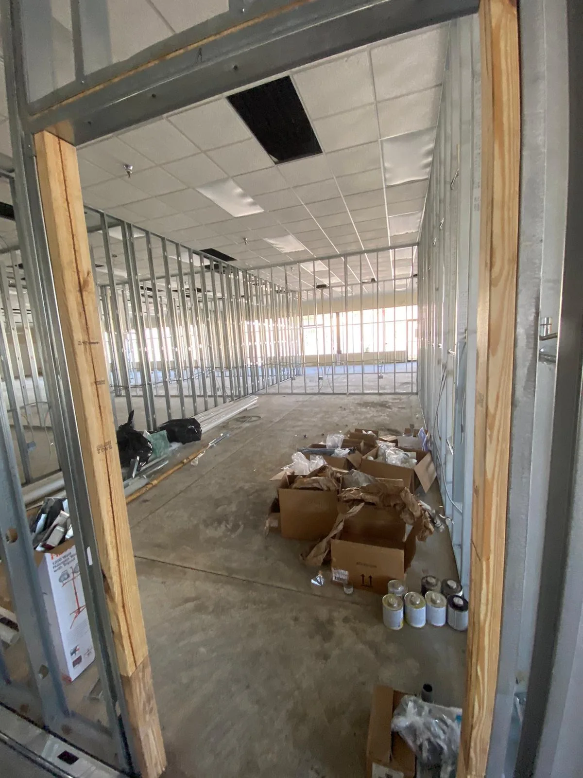 During Construction — Metal Framing Across Open Tenant Space